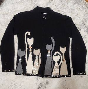 COLDWATER CREEK embroidery beaded sweater Zip up Black Size Med